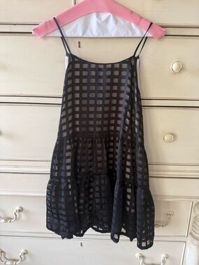 Anthropologie HD in Paris Black Checkered Mesh Tiered Top. Dry cleaned, see pics